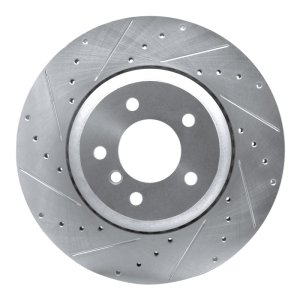 BMW 545I Brake Rotor (1) - Rear Left - R1 Concepts - Drilled & Slotted - Silver - `04-`10